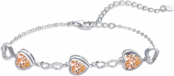 Bratara Model Infinit si Inimioare din argint 925 Citrine Heart, Brățară minimalistă, casual, pentru femei, Galben Arg415L
