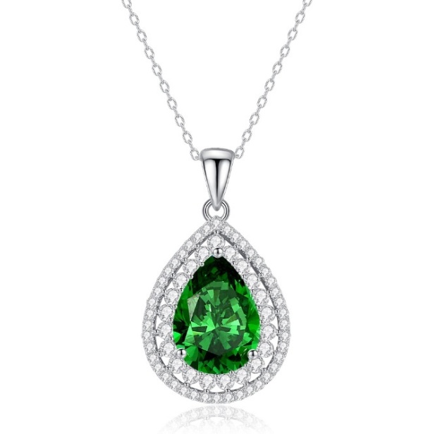 Colier Argint S925 Cu Pandantiv Lacrimă Cu Cristal Verde Cod ARG319A