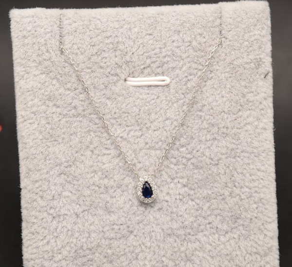 Colier din argint Lacrima cu Safir Albastru Inchis Arg383D