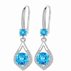 Accesorii DelicateCercei Argintii cu Piatră Albastră și Zirconiu, Model Elegant Picătură, Cercei Dama Pentru Ocazii, Cadou Strălucitor Montură de Topaz Arg114X1 - Img 2