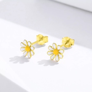 Cercei din argint Golden Daisy, Argint 925, Pentru Femei - Img 2