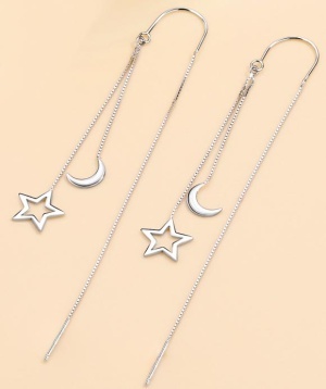 Cercei Lungi Din Argint 925 Model Stea Si Luna, Design Elegant Cu Fir Subtire, Accesorii Femei Fashion ARG113CD - Img 3