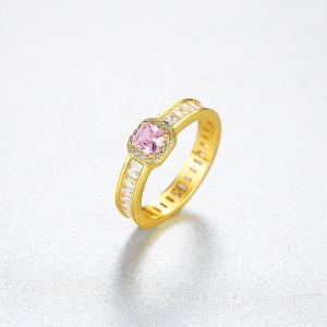 Inel Elegant Placat Aur 18K, Din Argint 925, Cu Piatra Zirconiu Roz, Model Stralucitor, Bijuterie Deosebita Pentru Femei, Accesoriu Perfect Pentru Ocazii Speciale -- Arg183G - Img 4