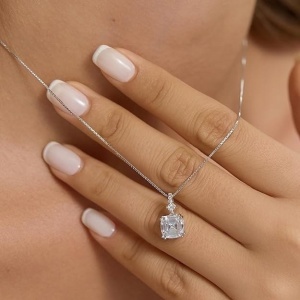 Lantisor Argint 925 Cu Pandantiv Zirconia Patrat 5A, Colier Elegant Femei Cu Cristal Stralucitor L112C - Img 2