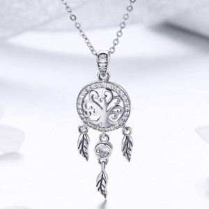 Lantisor Din Argint Reglabil cu Dream Catcher cu Copacul Vietii Model Rotund Arg412C - Img 2