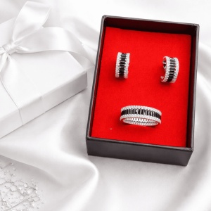Set Argint 925 Inel si Cercei cu Zirconii -- Black- Set101A - Img 2