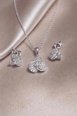 Set Colier și Cercei Design Trei Elemente Trinity Din Argint 925 Placat Cu Zirconii – Design Strălucitor Set205X - Img 4