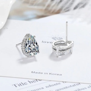 Set Zirconiu Transparent Bijuterii Femei Lant Si Cercei , Forma Lacrima, Argintiu Cubic Zircon SET203ALB - Img 2