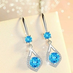 Accesorii DelicateCercei Argintii cu Piatră Albastră și Zirconiu, Model Elegant Picătură, Cercei Dama Pentru Ocazii, Cadou Strălucitor Montură de Topaz Arg114X1 - Img 3