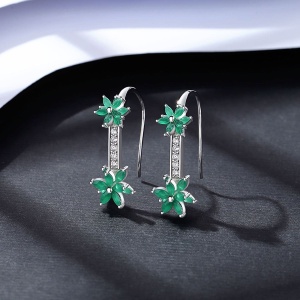 Cercei Eleganți Din Argint 925, Model Floral Cu Pietre Zirconiu Verde Smarald Și Cristale Strălucitoare, Design Modern Și Rafinament Arg417A - Img 5