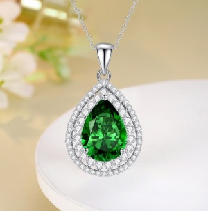 Colier Argint S925 Cu Pandantiv Lacrimă Cu Cristal Verde Cod ARG319A - Img 3