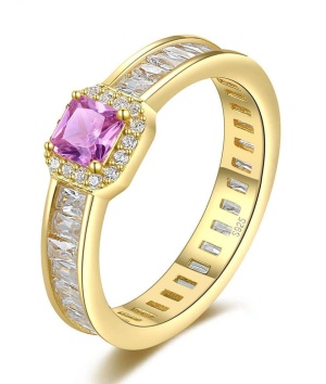 Inel Elegant Placat Aur 18K, Din Argint 925, Cu Piatra Zirconiu Roz, Model Stralucitor, Bijuterie Deosebita Pentru Femei, Accesoriu Perfect Pentru Ocazii Speciale -- Arg183G - Img 1
