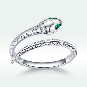 Inel reglabil din argint Crystal Snake--- Model SARPE cu piatra Verde--- ARG413C - Img 1