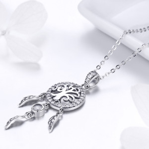 Lantisor Din Argint Reglabil cu Dream Catcher cu Copacul Vietii Model Rotund Arg412C - Img 3