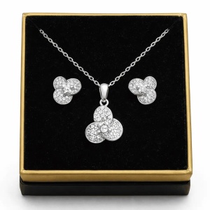 Set Colier și Cercei Design Trei Elemente Trinity Din Argint 925 Placat Cu Zirconii – Design Strălucitor Set205X