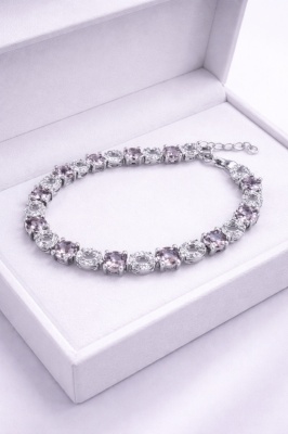 Brățară elegantă placată cu argint și pietre champagne rotunde Cod ARG 116C - Img 3