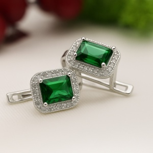 Cercei Eleganti Argintii Cu Piatra Verde Dreptunghiulara Din Argint 925 Arg56X