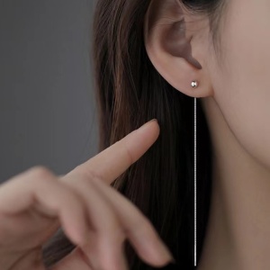 Cercei Lungi Femei, Model Minimalist Cu Biluta Si Lant Fin, Din Argint 925, Accesoriu Elegant, Stil Modern, Perfect Pentru Ocazii Speciale ARG368H - Img 2