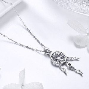 Lantisor Din Argint Reglabil cu Dream Catcher cu Copacul Vietii Model Rotund Arg412C - Img 4