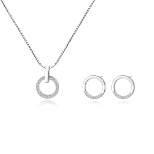 Set Cercei si Lantisor model pe Rotund din argint S925 zirconiu cubic de lux Set366L - Img 3