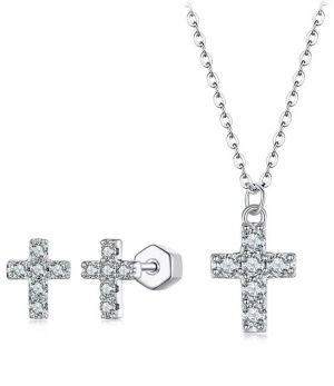 Set de Bijuterii Argint 925 cu Moissanite: Lănțișor, Pandantiv și Cercei Arg14X - Img 1
