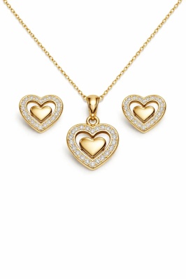 Set Din Argint 925 Placat Cu Aur – Inimioare Cu Pietre Zirconiu Set 206X - Img 2