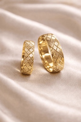 Verighete Handmade Argint 925 Placat Cu Aur, Model Carouri Diamantate ARG199X
