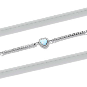 Bratara Din Argint 925 --Model Inima - Opal Argint Minimalista Placat cu Rodiu ARG413F - Img 3