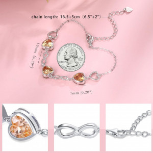 Bratara Model Infinit si Inimioare din argint 925 Citrine Heart, Brățară minimalistă, casual, pentru femei, Galben Arg415L - Img 5