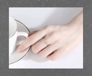 Inel Reglabil Femei, Design Floral Cu Zirconiu Stralucitor, Model Elegant Din Argint 925 Placat Aur 14K ARG70F - Img 2