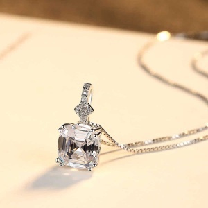 Lantisor Argint 925 Cu Pandantiv Zirconia Patrat 5A, Colier Elegant Femei Cu Cristal Stralucitor L112C - Img 3