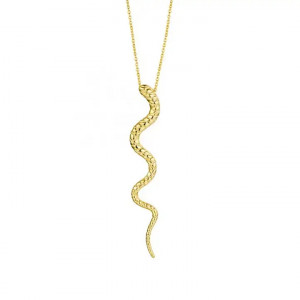 Lantisor Din Argint Placat Aur Pandantiv Sarpe / Snake Arg313X - Img 1