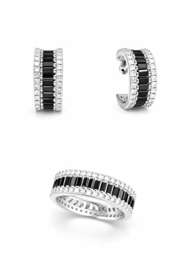 Set Argint 925 Inel si Cercei cu Zirconii -- Black- Set101A