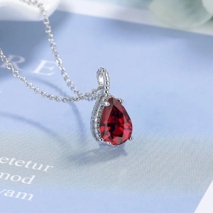 Set Bijuterii Femei Lant Si Cercei Piatra Rosu Red, Forma Lacrima, Argintiu Zirconiu Cubic Zircon SET203Rosu - Img 3