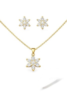 Set cu element zirconiu, Colier și cercei model Floare Auriu Set367H