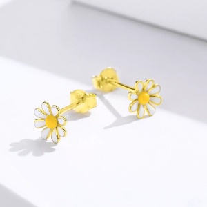 Cercei din argint Golden Daisy, Argint 925, Pentru Femei