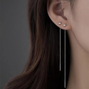 Cercei Lungi Femei, Model Minimalist Cu Biluta Si Lant Fin, Din Argint 925, Accesoriu Elegant, Stil Modern, Perfect Pentru Ocazii Speciale ARG368H - Img 3