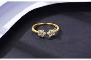 Inel Reglabil Femei, Design Floral Cu Zirconiu Stralucitor, Model Elegant Din Argint 925 Placat Aur 14K ARG70F - Img 3