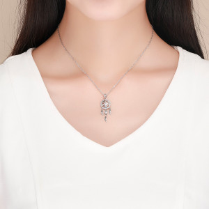 Lantisor Din Argint Reglabil cu Dream Catcher cu Copacul Vietii Model Rotund Arg412C - Img 5