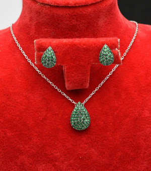 Set Din Argint 925 Cercei si Pandantiv Model Lacrima Verde Set138G - Img 4