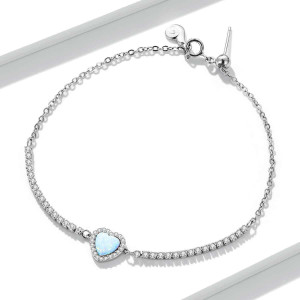 Bratara Din Argint 925 --Model Inima - Opal Argint Minimalista Placat cu Rodiu ARG413F
