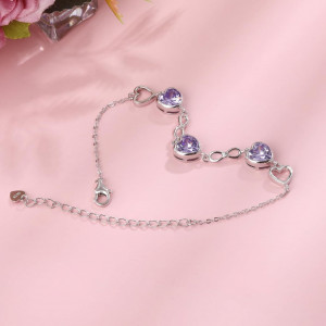 Bratara Model Infinit si Inimioare din argint 925 Alexandrite Heart, Brățară minimalistă, casual, pentru femei, Mov Pal Arg415P - Img 2