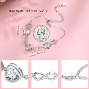 Bratara Model Infinit si Inimioare din argint 925 Moissanite, Brățară minimalistă, casual, pentru femei, bijuterii de petrecere arg415A - Img 4