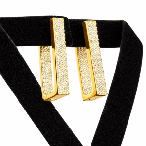 Cercei eleganți din argint 925 placat cu aur – design geometric cu micro zirconii ARG56M - Img 2