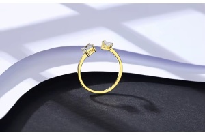 Inel Reglabil Femei, Design Modern Cu Doua Pietre Zirconiu, Argint 925 Placat Aur 18K Cod Arg69F - Img 5
