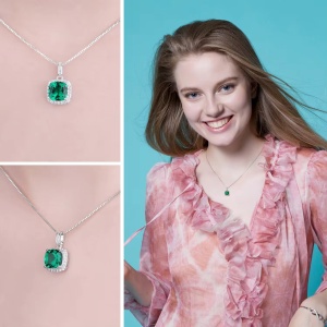 Lant cu pandantiv pentru femei din argint 925 Arg411V Smarald Verde SAPPHIRE - Img 2