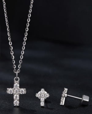 Set de Bijuterii Argint 925 cu Moissanite: Lănțișor, Pandantiv și Cercei Arg14X - Img 5