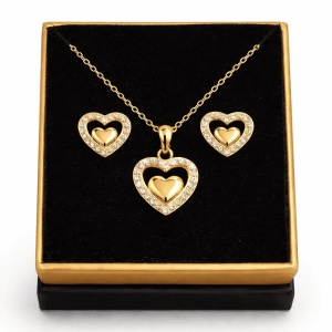 Set Din Argint 925 Placat Cu Aur – Inimioare Cu Pietre Zirconiu Set 206X