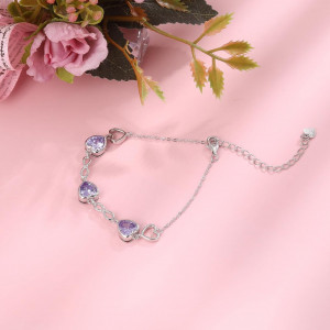 Bratara Model Infinit si Inimioare din argint 925 Alexandrite Heart, Brățară minimalistă, casual, pentru femei, Mov Pal Arg415P - Img 3