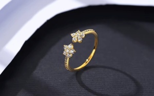Inel Reglabil Femei, Design Floral Cu Zirconiu Stralucitor, Model Elegant Din Argint 925 Placat Aur 14K ARG70F - Img 5